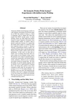 Do Syntactic Probes Probe Syntax? Experiments with Jabberwocky Probing