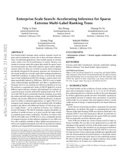 Enterprise-Scale Search: Accelerating Inference for Sparse Extreme
  Multi-Label Ranking Trees
