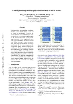 Lifelong Learning of Hate Speech Classification on Social Media