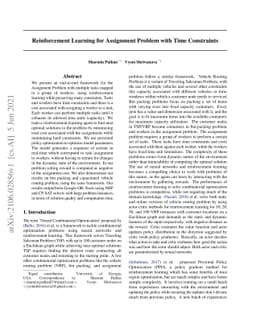 Reinforcement Learning for Assignment Problem with Time Constraints