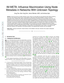 IM-META: Influence Maximization Using Node Metadata in Networks With
  Unknown Topology
