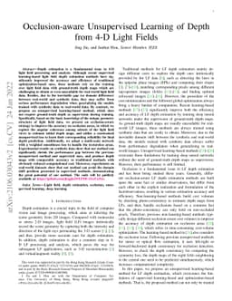 Occlusion-aware Unsupervised Learning of Depth from 4-D Light Fields