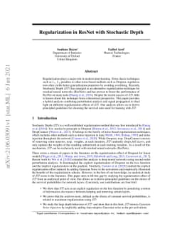 Regularization in ResNet with Stochastic Depth
