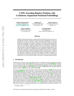 CAPE: Encoding Relative Positions with Continuous Augmented Positional
  Embeddings