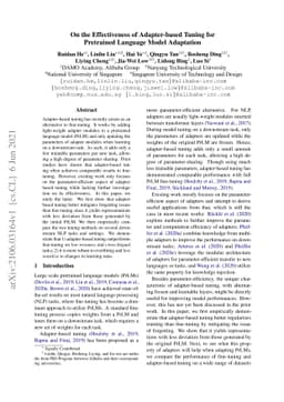 On the Effectiveness of Adapter-based Tuning for Pretrained Language
  Model Adaptation