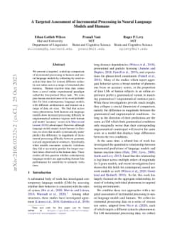 A Targeted Assessment of Incremental Processing in Neural LanguageModels
  and Humans