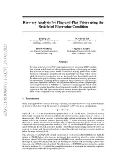Recovery Analysis for Plug-and-Play Priors using the Restricted
  Eigenvalue Condition
