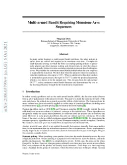 Multi-armed Bandit Requiring Monotone Arm Sequences