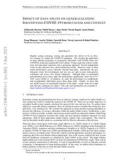 Impact of data-splits on generalization: Identifying COVID-19 from cough
  and context