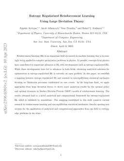 Entropy Regularized Reinforcement Learning Using Large Deviation Theory