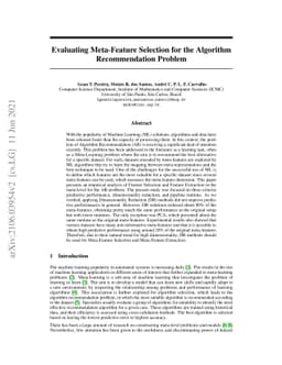 Evaluating Meta-Feature Selection for the Algorithm Recommendation
  Problem