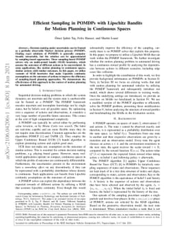 Efficient Sampling in POMDPs with Lipschitz Bandits for Motion Planning
  in Continuous Spaces