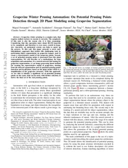 Grapevine Winter Pruning Automation: On Potential Pruning Points
  Detection through 2D Plant Modeling using Grapevine Segmentation