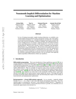 Nonsmooth Implicit Differentiation for Machine Learning and Optimization