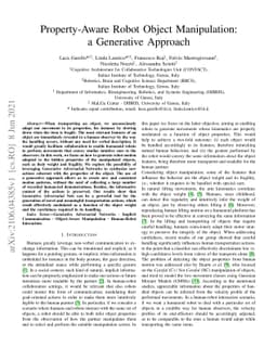 Property-Aware Robot Object Manipulation: a Generative Approach