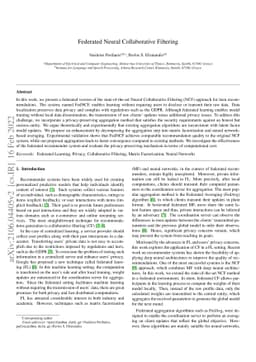 Federated Neural Collaborative Filtering