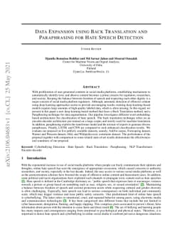 Data Expansion using Back Translation and Paraphrasing for Hate Speech
  Detection