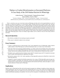 Tiplines to Combat Misinformation on Encrypted Platforms: A Case Study
  of the 2019 Indian Election on WhatsApp