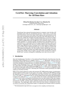 CoAtNet: Marrying Convolution and Attention for All Data Sizes