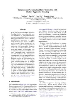 Instantaneous Grammatical Error Correction with Shallow Aggressive
  Decoding