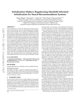 Initialization Matters: Regularizing Manifold-informed Initialization
  for Neural Recommendation Systems
