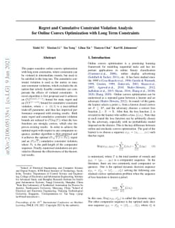 Regret and Cumulative Constraint Violation Analysis for Online Convex
  Optimization with Long Term Constraints