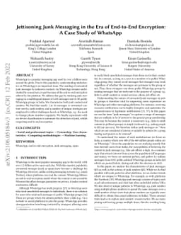 Jettisoning Junk Messaging in the Era of End-to-End Encryption: A Case
  Study of WhatsApp