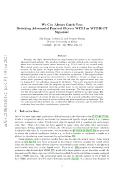 We Can Always Catch You: Detecting Adversarial Patched Objects WITH or
  WITHOUT Signature