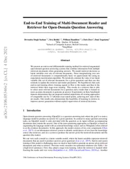 End-to-End Training of Multi-Document Reader and Retriever for
  Open-Domain Question Answering