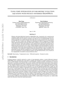 Long-time integration of parametric evolution equations with
  physics-informed DeepONets