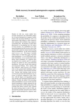 Mode recovery in neural autoregressive sequence modeling