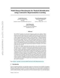 Multi-Dataset Benchmarks for Masked Identification using Contrastive
  Representation Learning