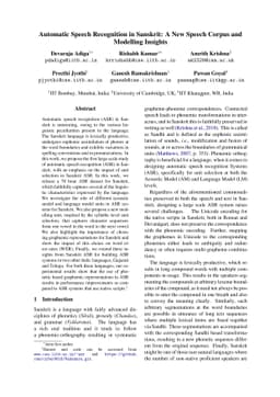 Automatic Speech Recognition in Sanskrit: A New Speech Corpus and
  Modelling Insights