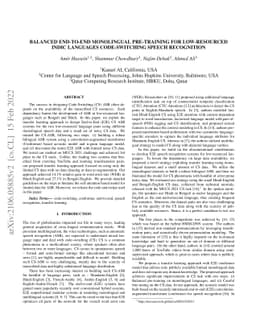 Balanced End-to-End Monolingual pre-training for Low-Resourced Indic
  Languages Code-Switching Speech Recognition