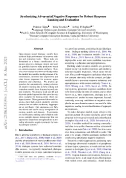 Synthesizing Adversarial Negative Responses for Robust Response Ranking
  and Evaluation