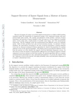 Support Recovery of Sparse Signals from a Mixture of Linear Measurements