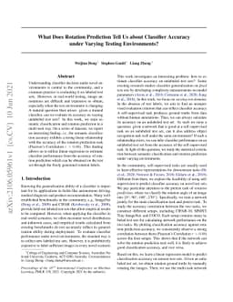 What Does Rotation Prediction Tell Us about Classifier Accuracy under
  Varying Testing Environments?