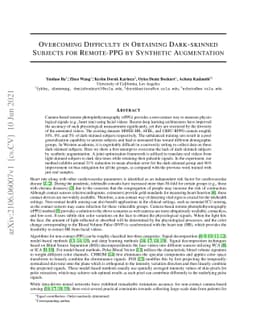 Overcoming Difficulty in Obtaining Dark-skinned Subjects for Remote-PPG
  by Synthetic Augmentation