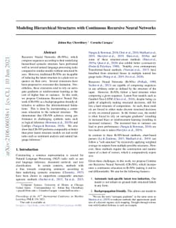 Modeling Hierarchical Structures with Continuous Recursive Neural
  Networks