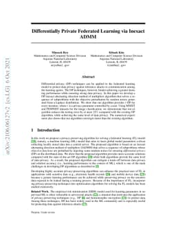 Differentially Private Federated Learning via Inexact ADMM