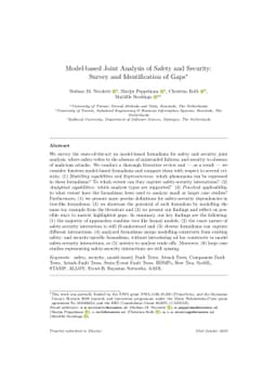 Model-based Joint Analysis of Safety and Security: Survey and
  Identification of Gaps