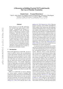 A Discussion on Building Practical NLP Leaderboards: The Case of Machine
  Translation