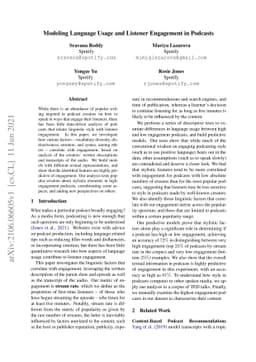 Modeling Language Usage and Listener Engagement in Podcasts