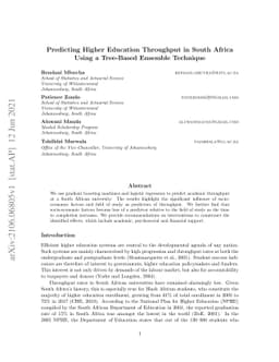 Predicting Higher Education Throughput in South Africa Using a
  Tree-Based Ensemble Technique