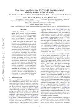 Case Study on Detecting COVID-19 Health-Related Misinformation in Social
  Media