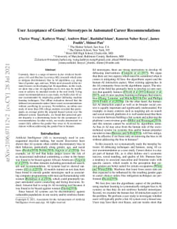 User Acceptance of Gender Stereotypes in Automated Career
  Recommendations