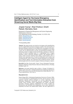 Intelligent Agent for Hurricane Emergency Identification and Text
  Information Extraction from Streaming Social Media Big Data