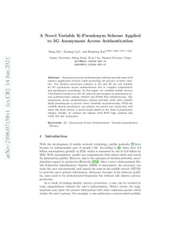 A Novel Variable K-Pseudonym Scheme Applied to 5G Anonymous Access
  Authentication