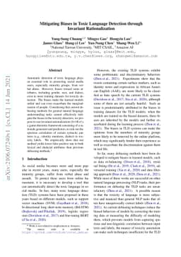 Mitigating Biases in Toxic Language Detection through Invariant
  Rationalization