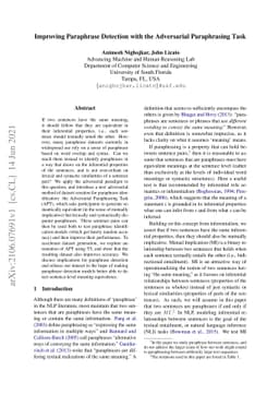 Improving Paraphrase Detection with the Adversarial Paraphrasing Task